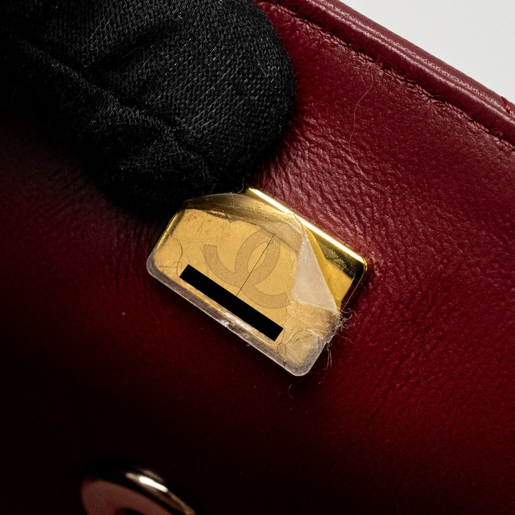 CHANEL TOP HANDLE MINI RECTANGULAR FLAP BAG LAMBSKIN BURGUNDY LGHW (MICROCHIP)