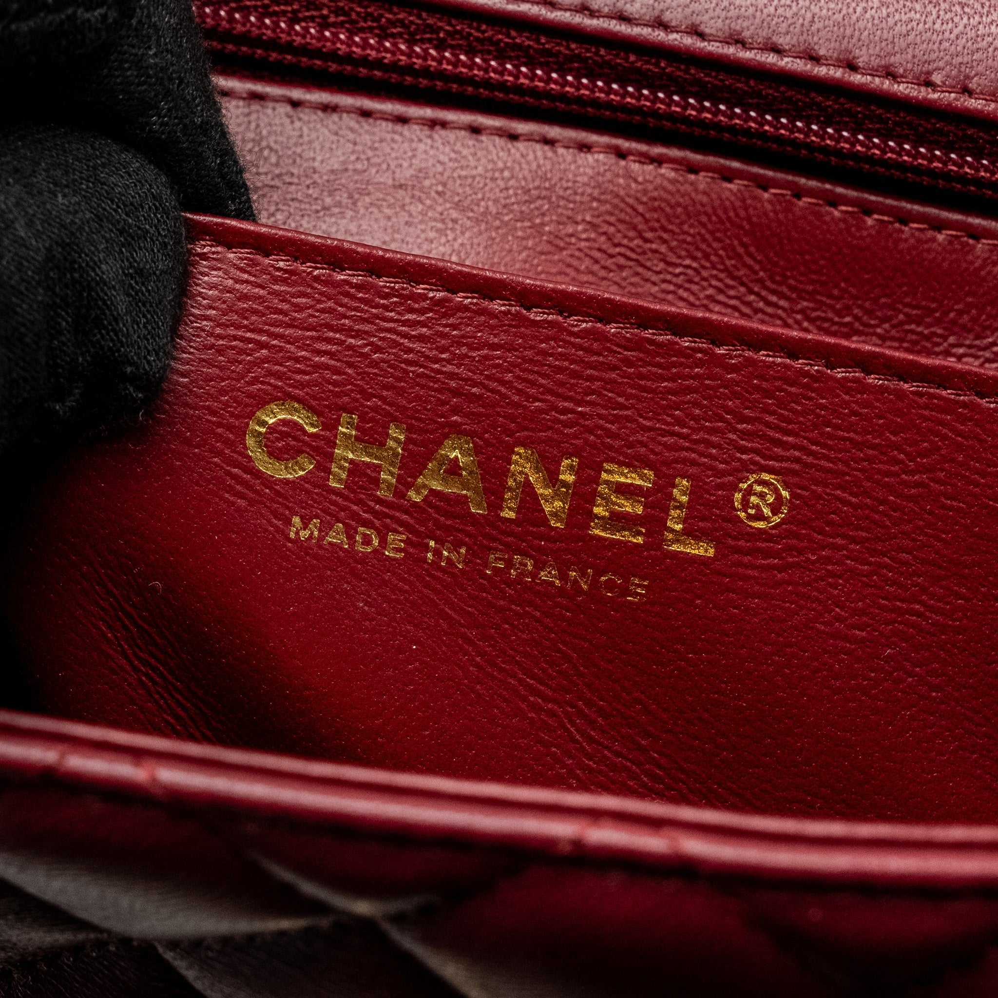 CHANEL TOP HANDLE MINI RECTANGULAR FLAP BAG LAMBSKIN BURGUNDY LGHW (MICROCHIP)
