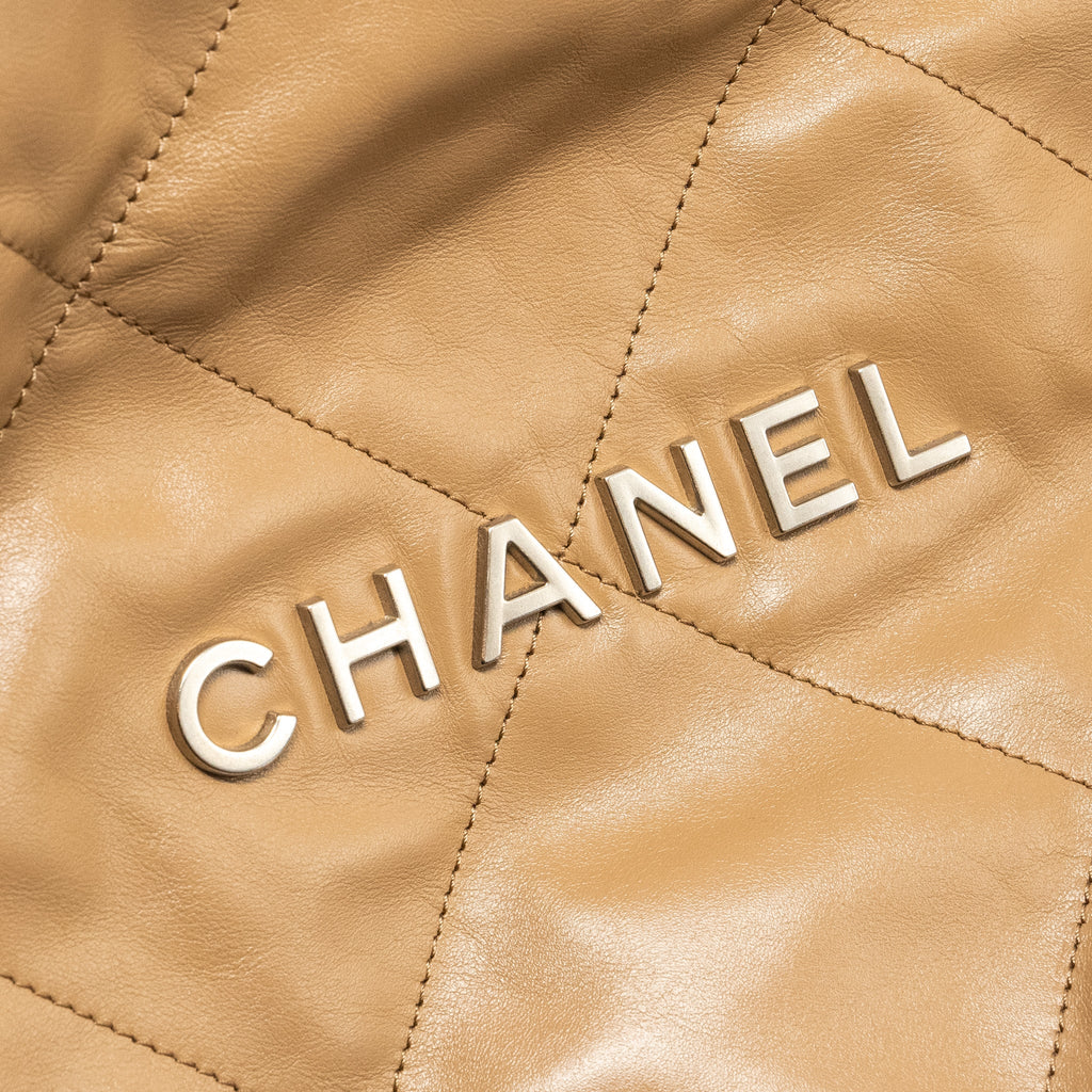 CHANEL 22K SMALL 22 BAG CALFSKIN DARK BEIGE SHW (MICROCHIP)