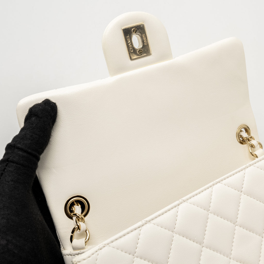 CHANEL 23C PEARL CRUSH MINI RECTANGULAR FLAP BAG LAMBSKIN WHITE LGHW (MICROCHIP)