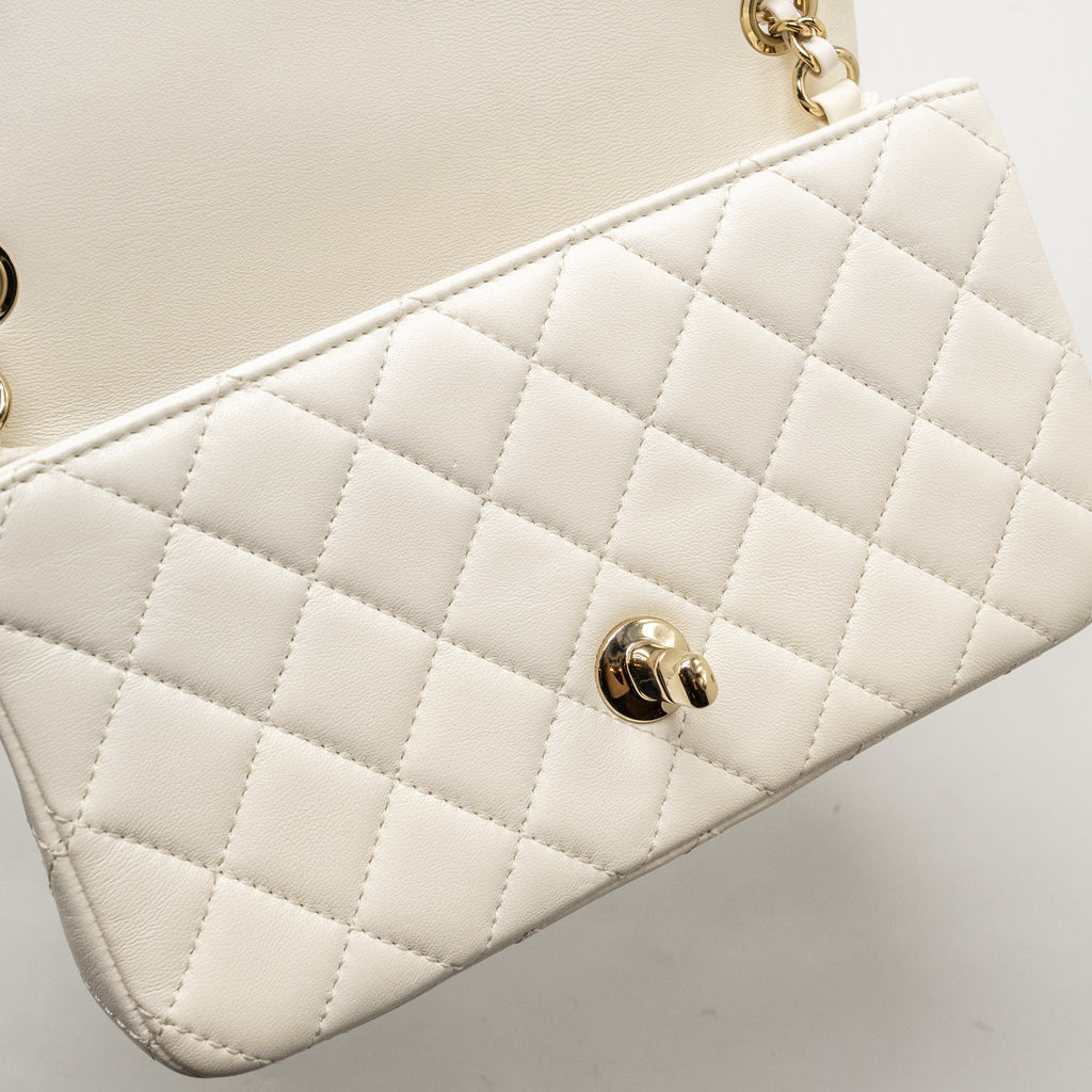 CHANEL 23C PEARL CRUSH MINI RECTANGULAR FLAP BAG LAMBSKIN WHITE LGHW (MICROCHIP)