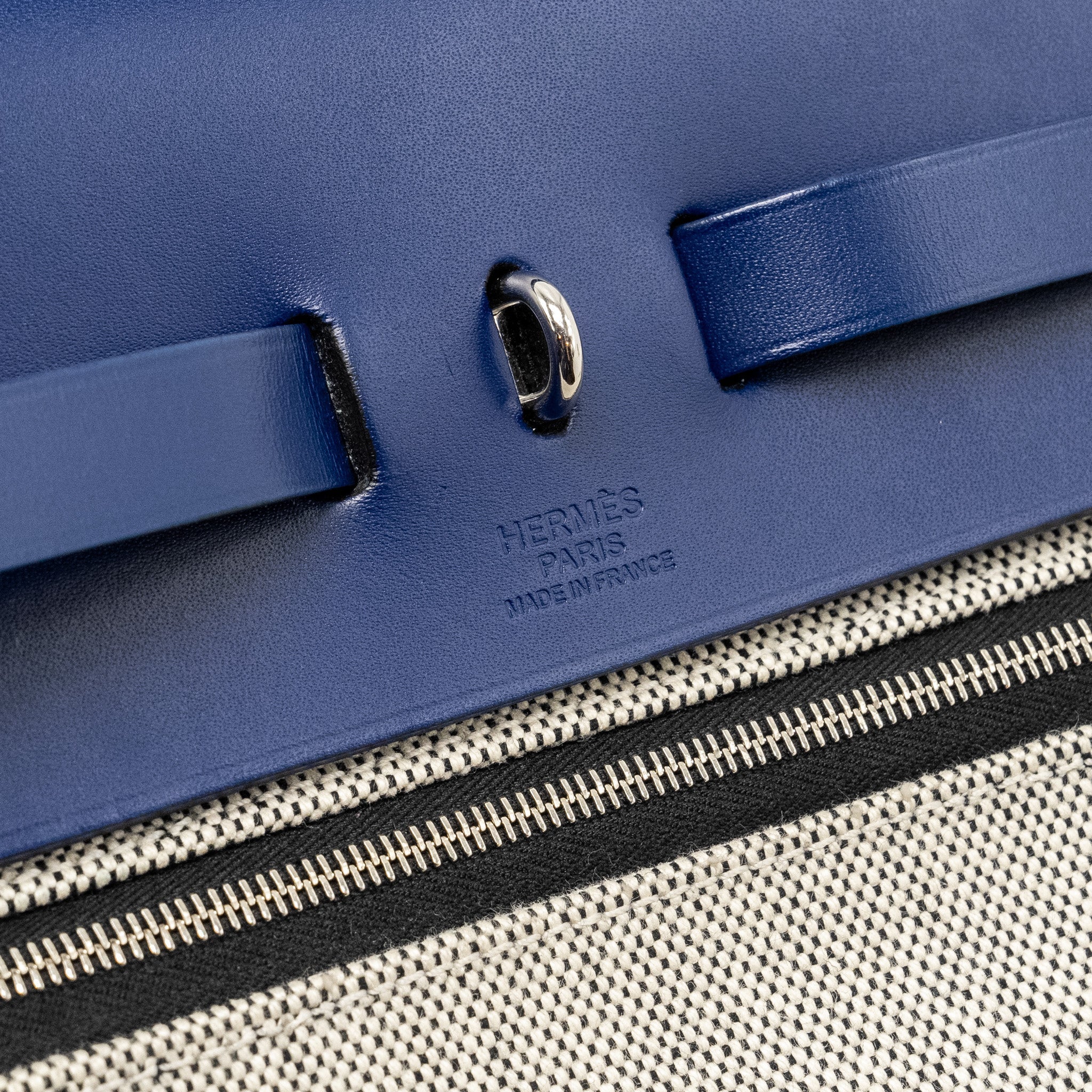 HERMES HERBAG 39 ZIP BAG BERLINE CANVAS / LEATHER BLACK / BLUE SHW