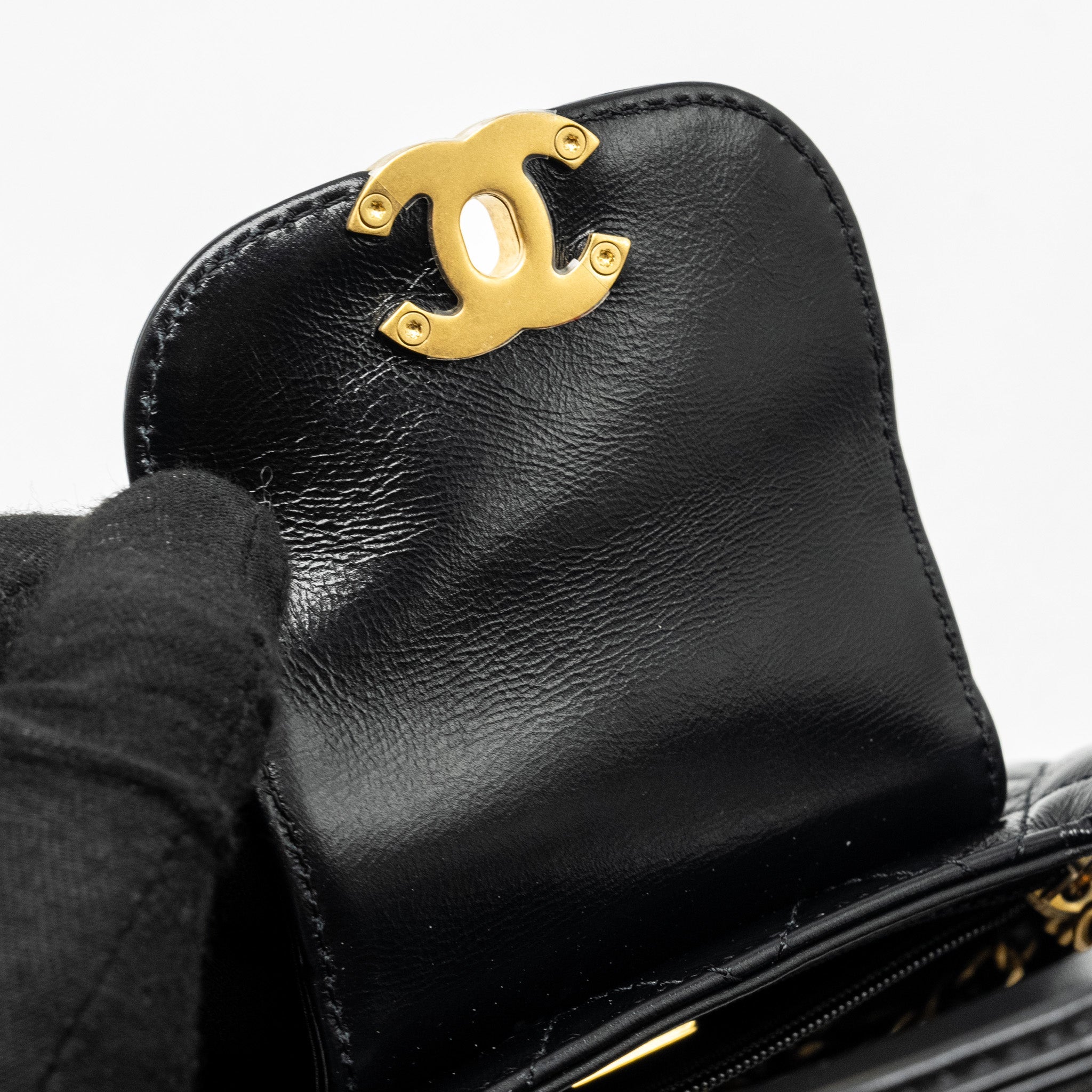 CHANEL MINI KELLY SHOPPING TOTE BAG CALFSKIN BLACK GHW (MICROCHIP)