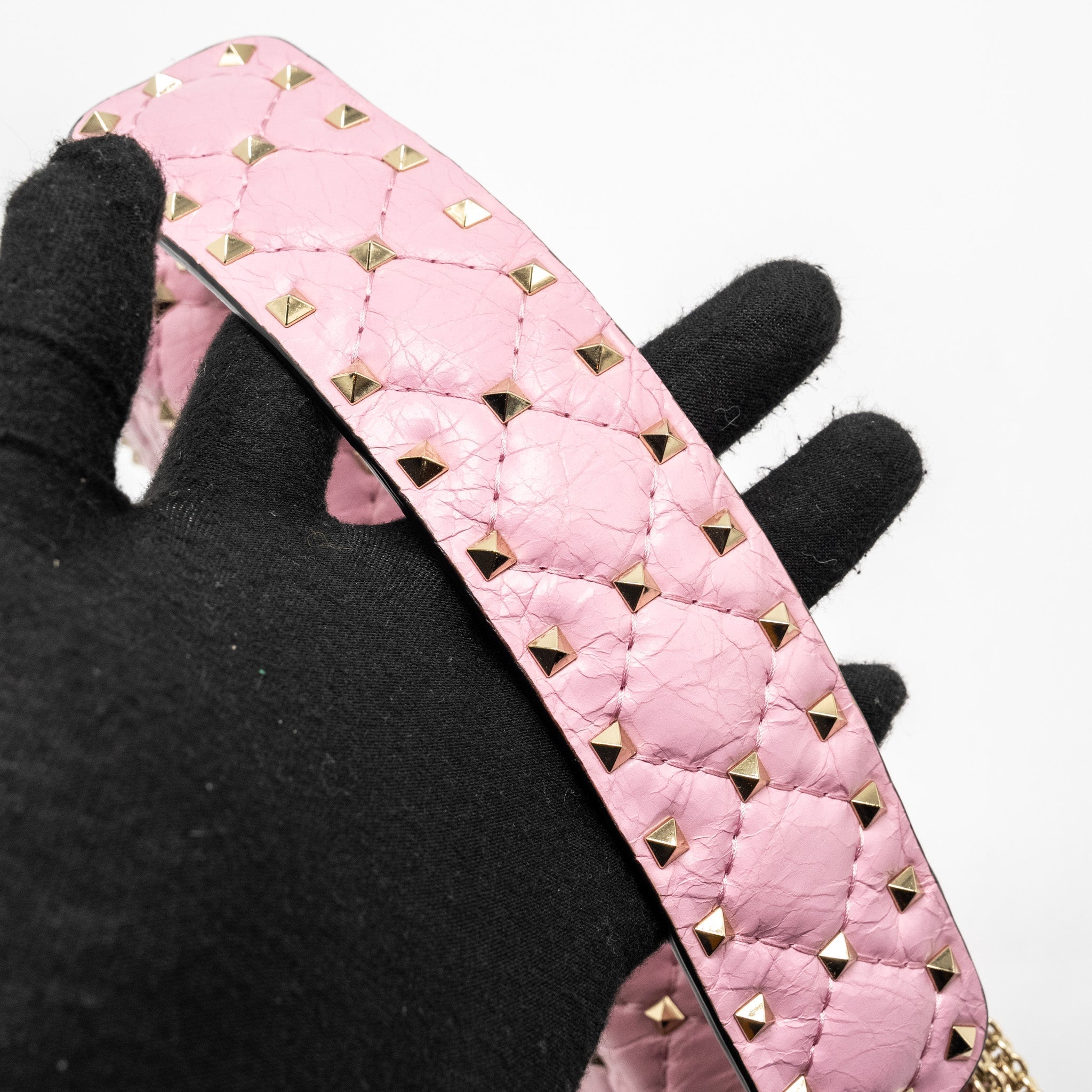 VALENTINO MEDIUM ROCKSTUD SPIKE BAG LEATHER PINK GHW