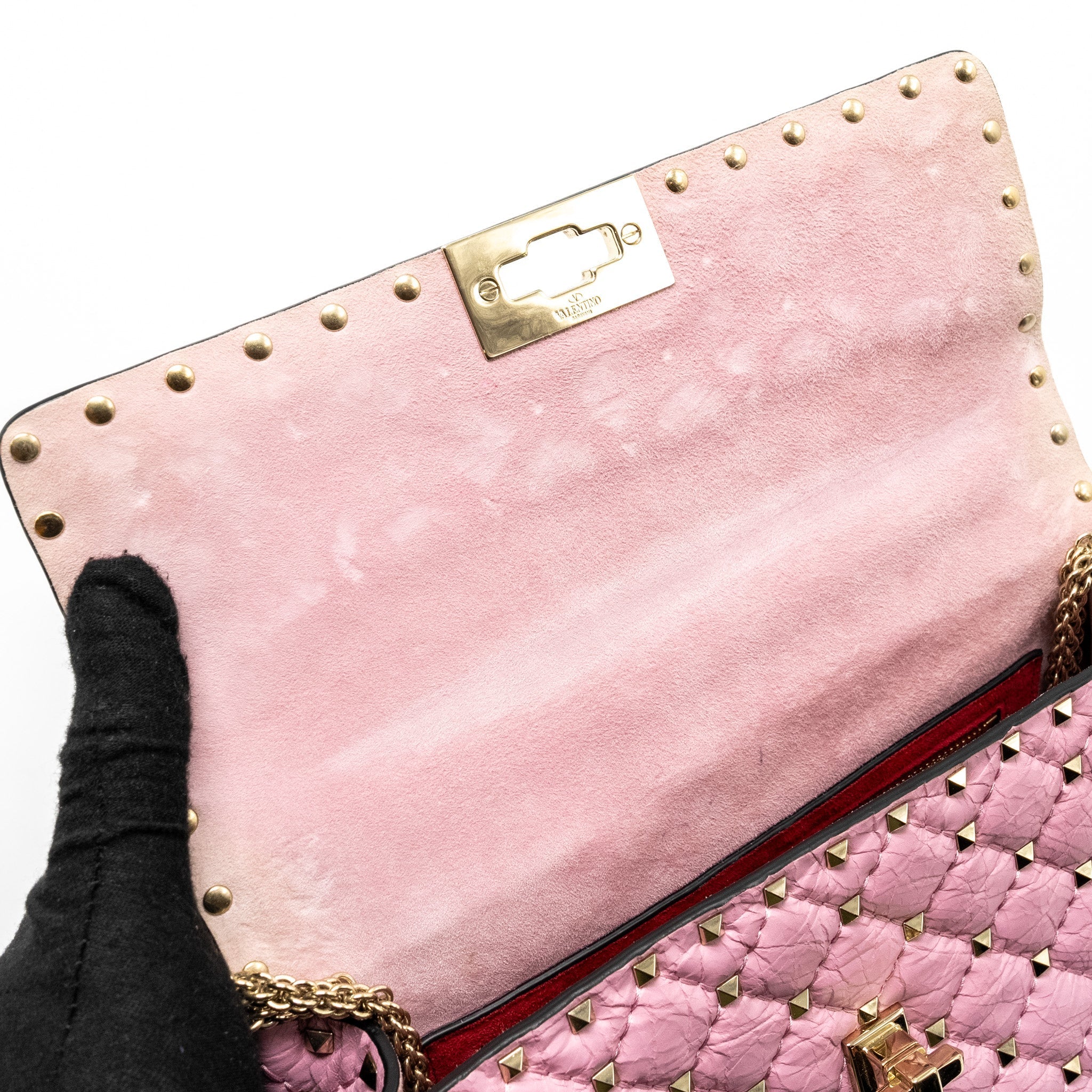 VALENTINO MEDIUM ROCKSTUD SPIKE BAG LEATHER PINK GHW