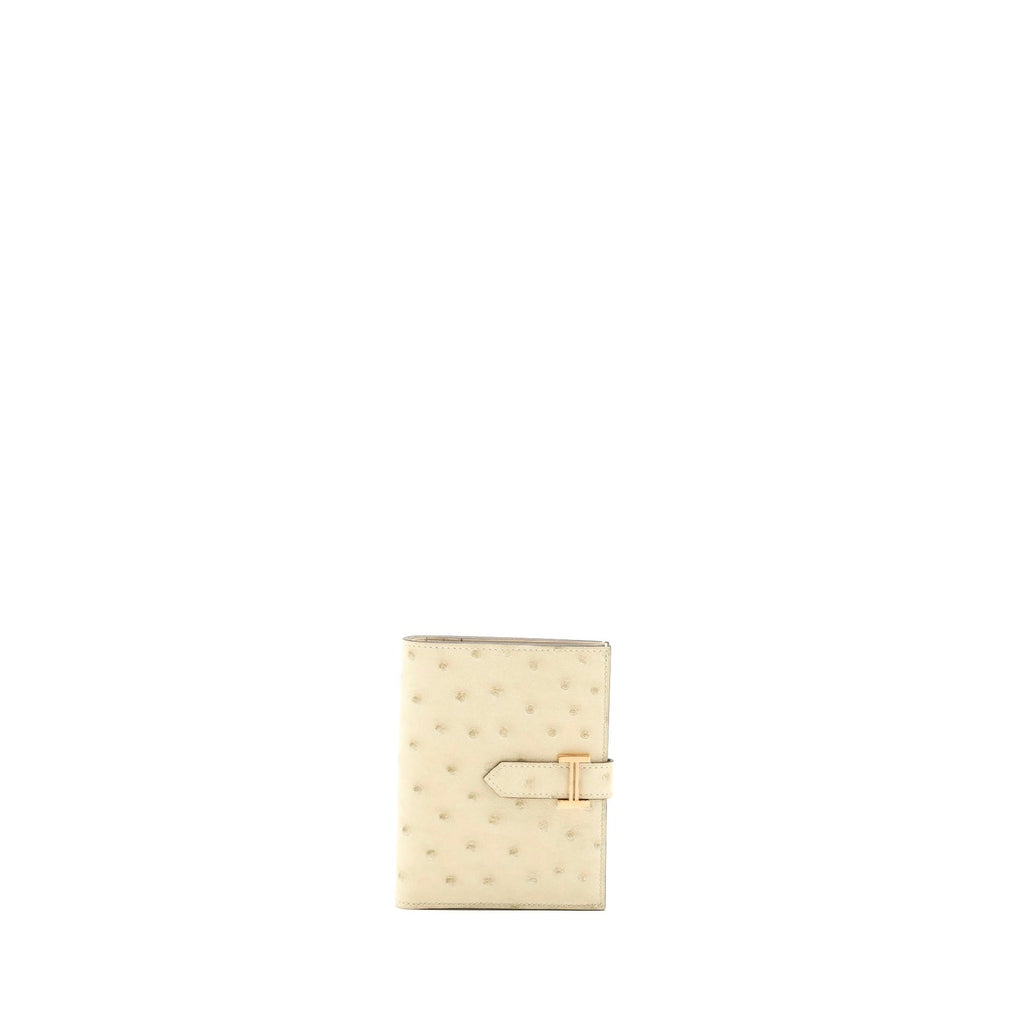 HERMES OSTRICH BEARN COMPACT WALLET 3C PARCHEMIN GHW
