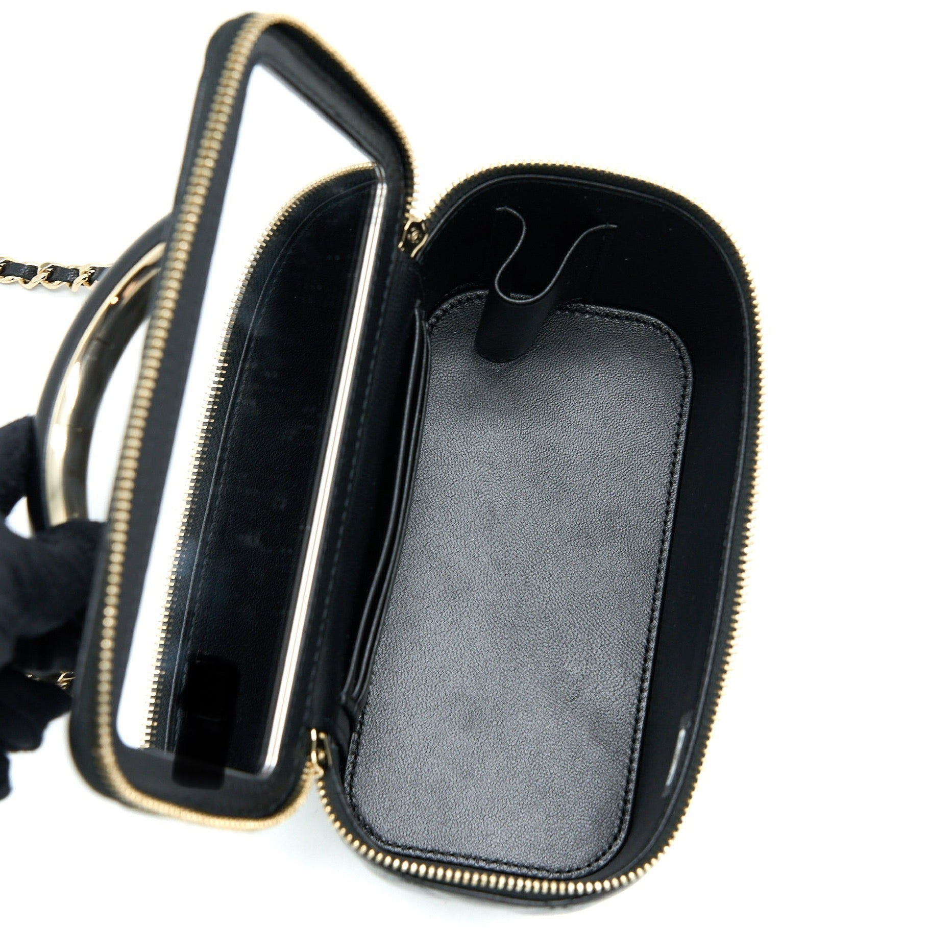 CHANEL 22A TOP HANDLE LONG VANITY CASE LAMBSKIN BLACK LGHW