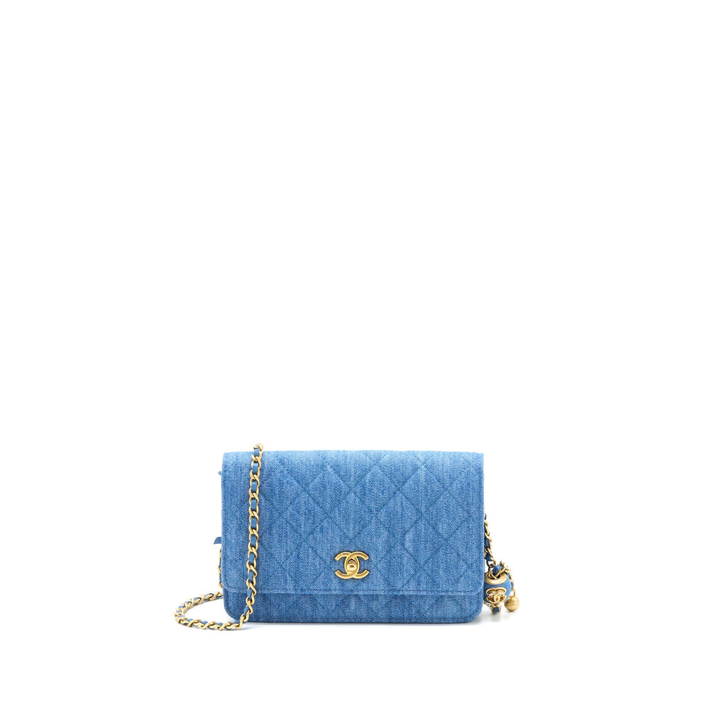 CHANEL PEARL CRUSH WALLET ON CHAIN DENIM GHW (MICROCHIP)