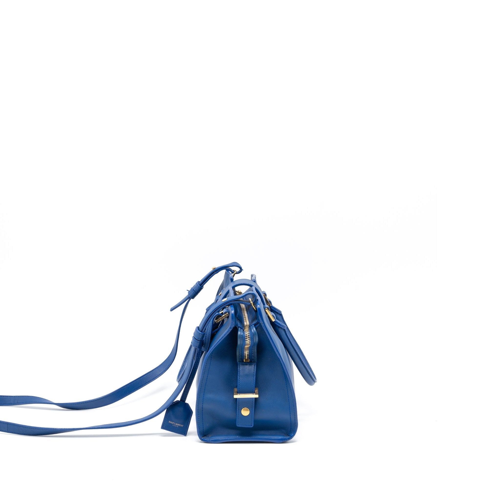 SAINT LAURENT CABAS TOTE BAG CALFSKIN BLUE GHW